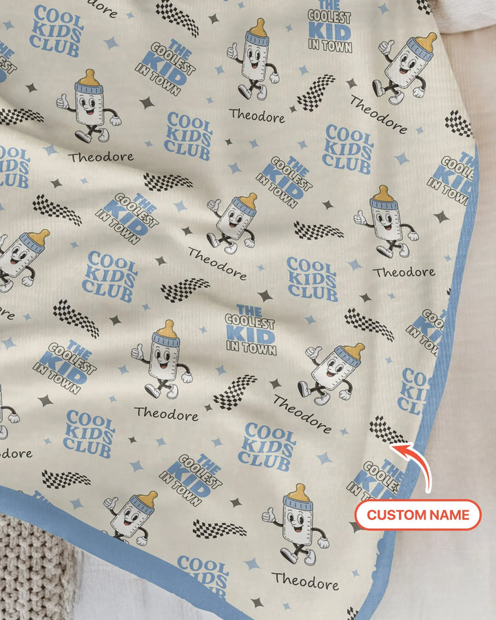 Custom Name Cool Club Daddy & Me Matching Bamboo Blanket