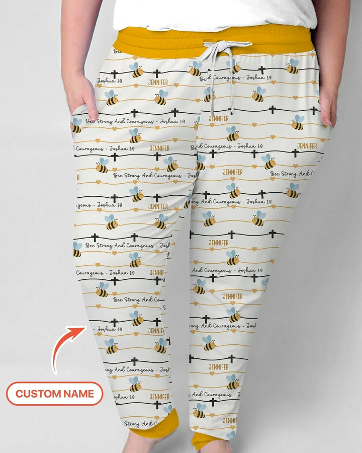 Bee Strong And Courageous Custom Name Bamboo Women Pajama Set