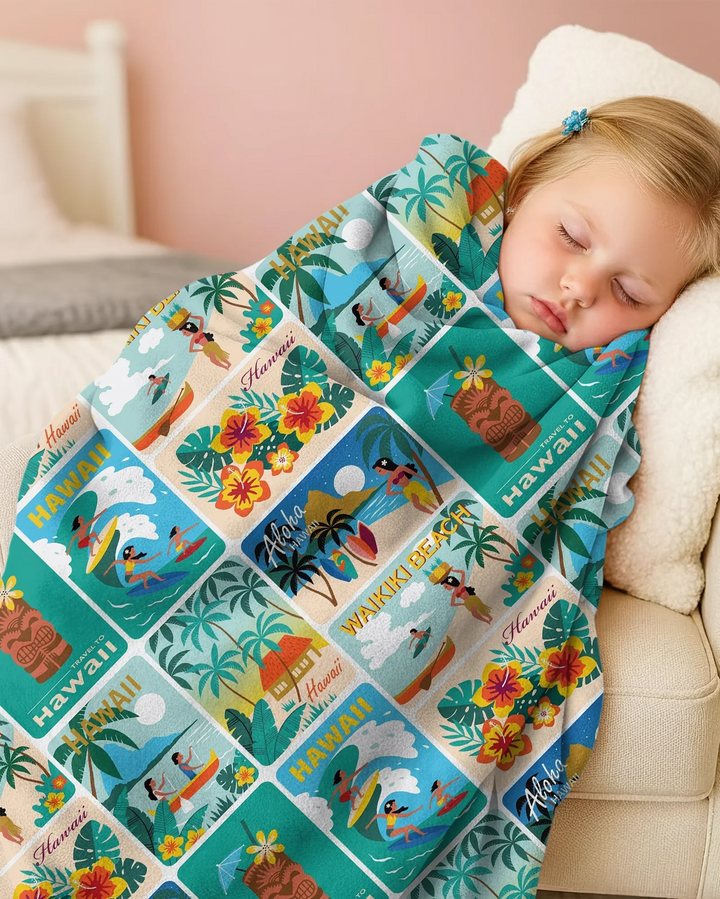 Aloha Postcard Paradise Bamboo Blanket