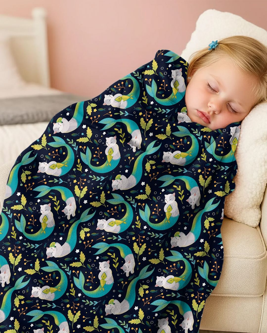Midnight Mermaid Cats Bamboo Blanket