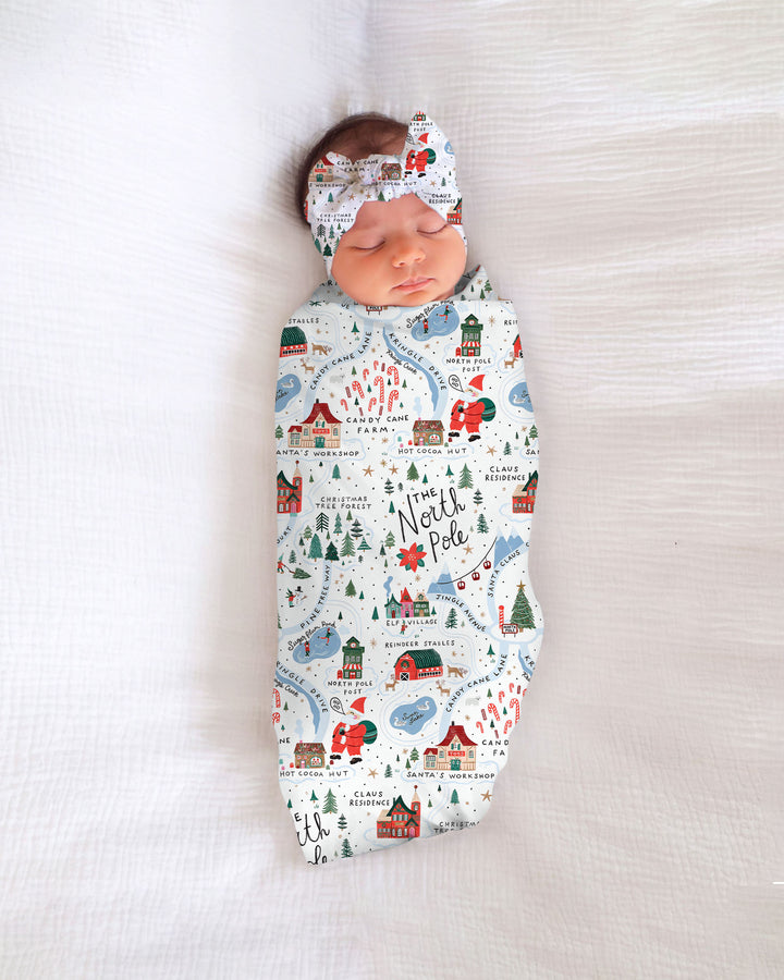 The North Pole Map swaddle blanket