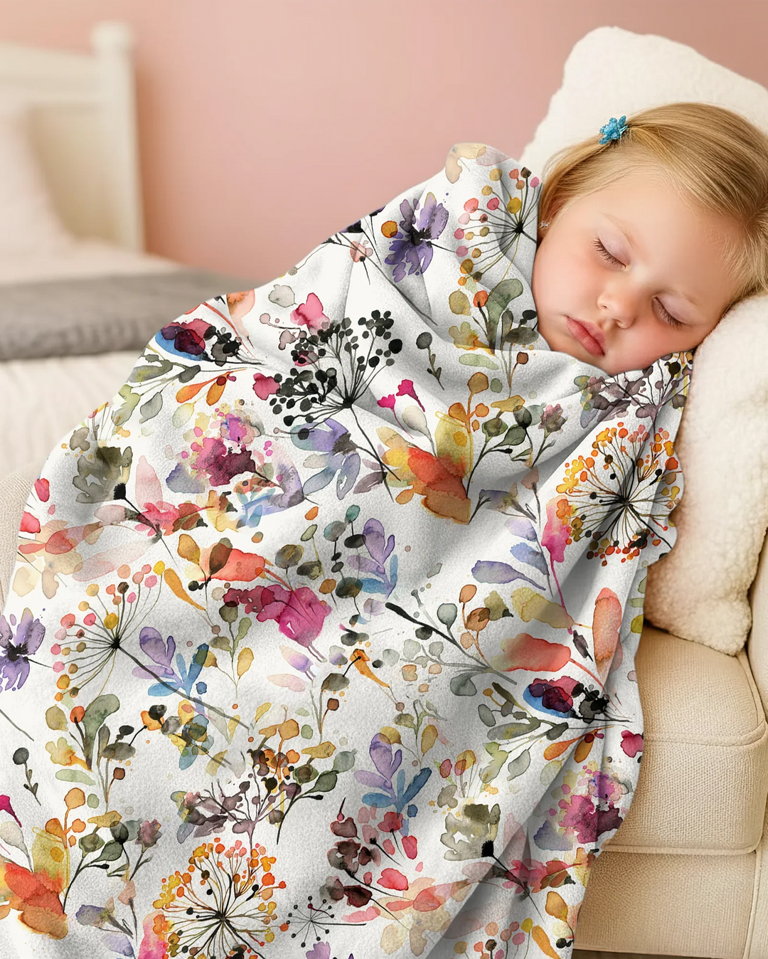 Wildflower Watercolor Garden Bamboo Blanket