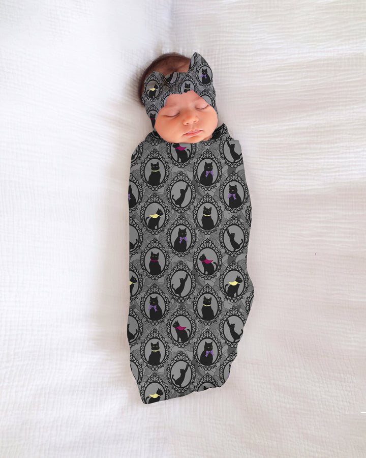 Midnight Cat Parade swaddle blanket