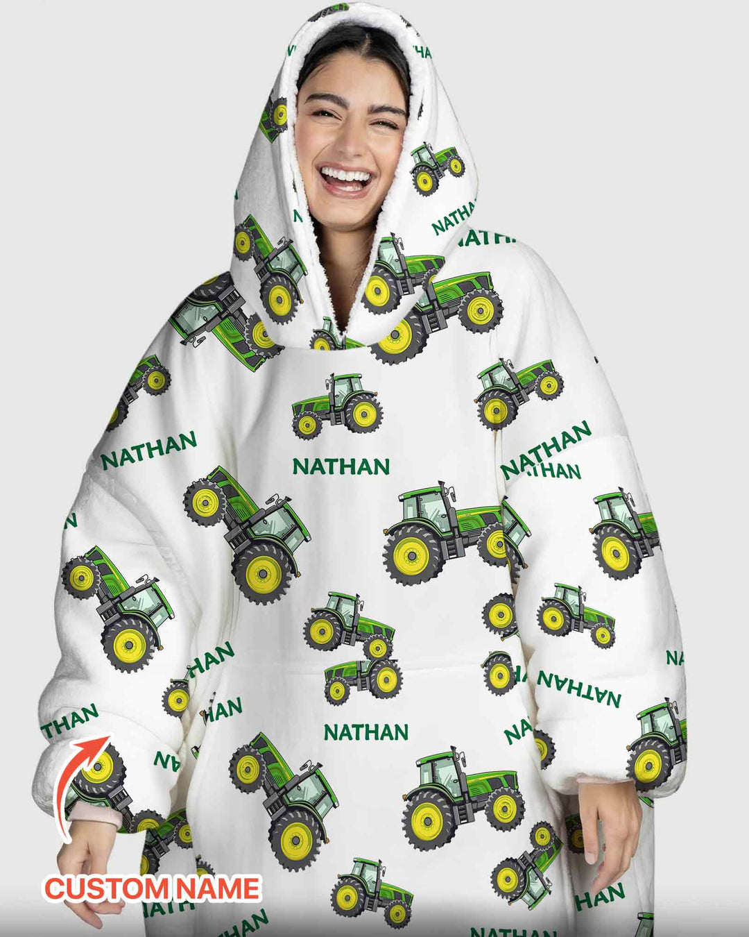 Custom Name Green Tractors Matching Daddy & Me Bamboo Blanket Hoodie