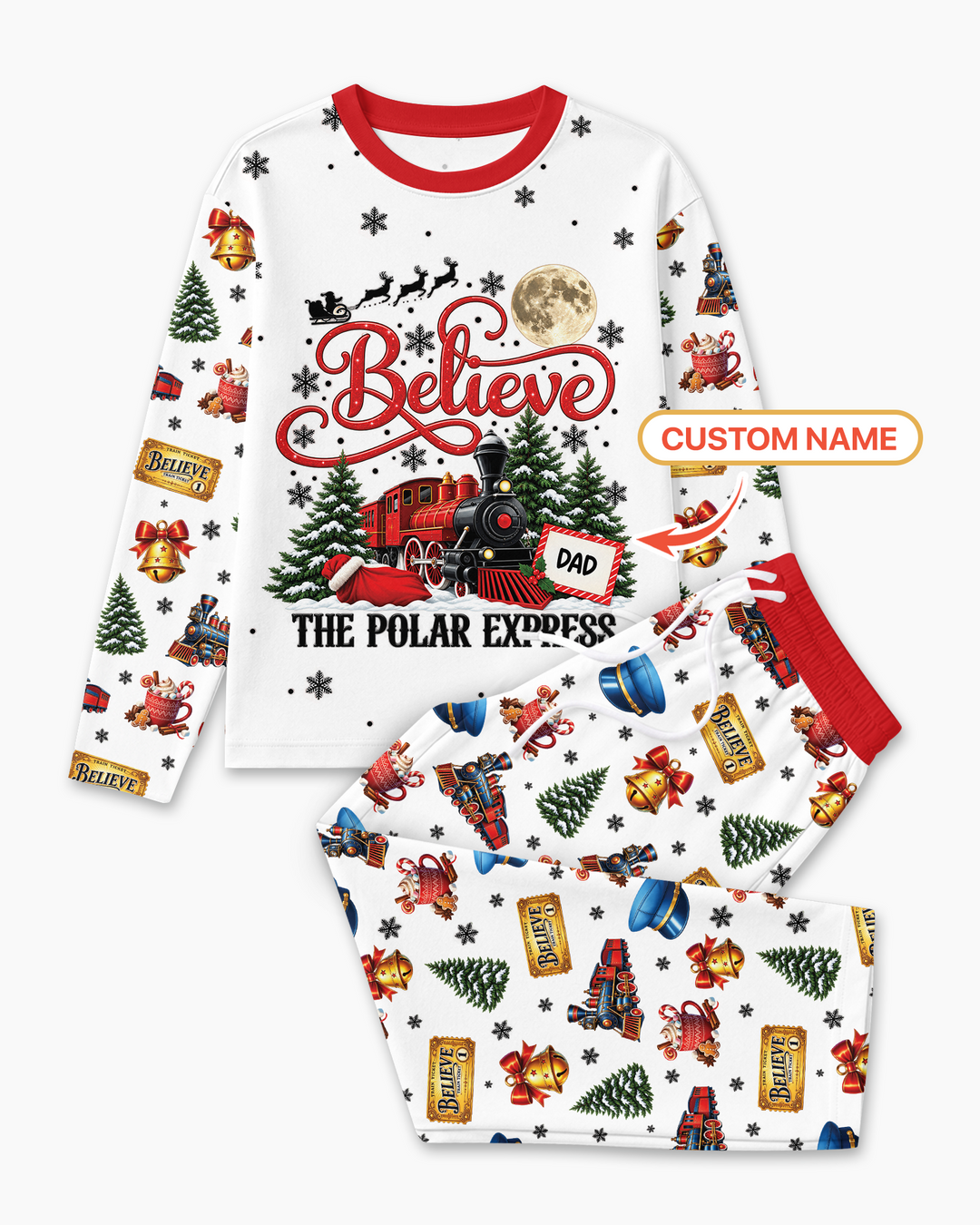 Custom Name Believe Polar Express Christmas Bamboo Men's Pajama Set