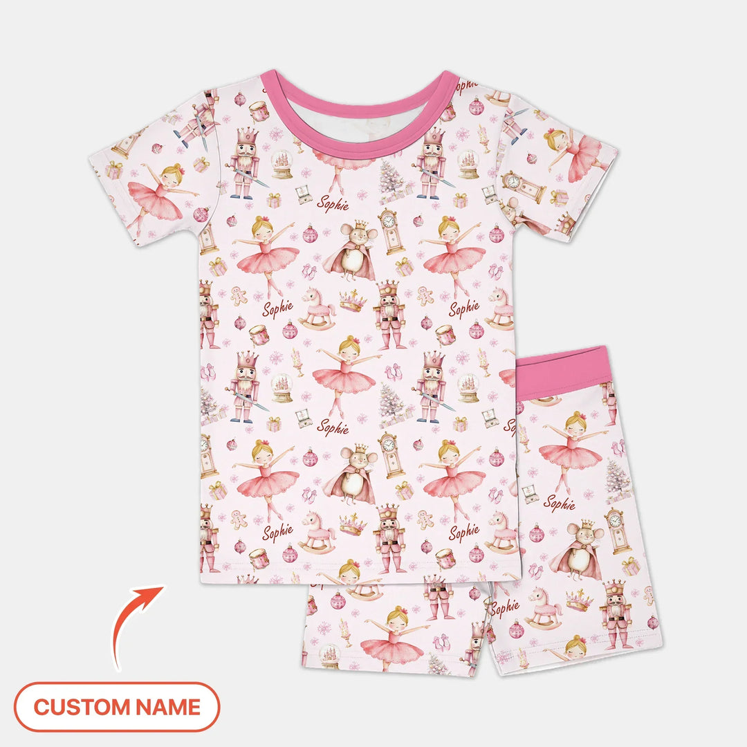 Custom Character "Ballerina Nutcracker Fairytale" Bamboo Two Piece Short Sleeve Shorts Pajama Set