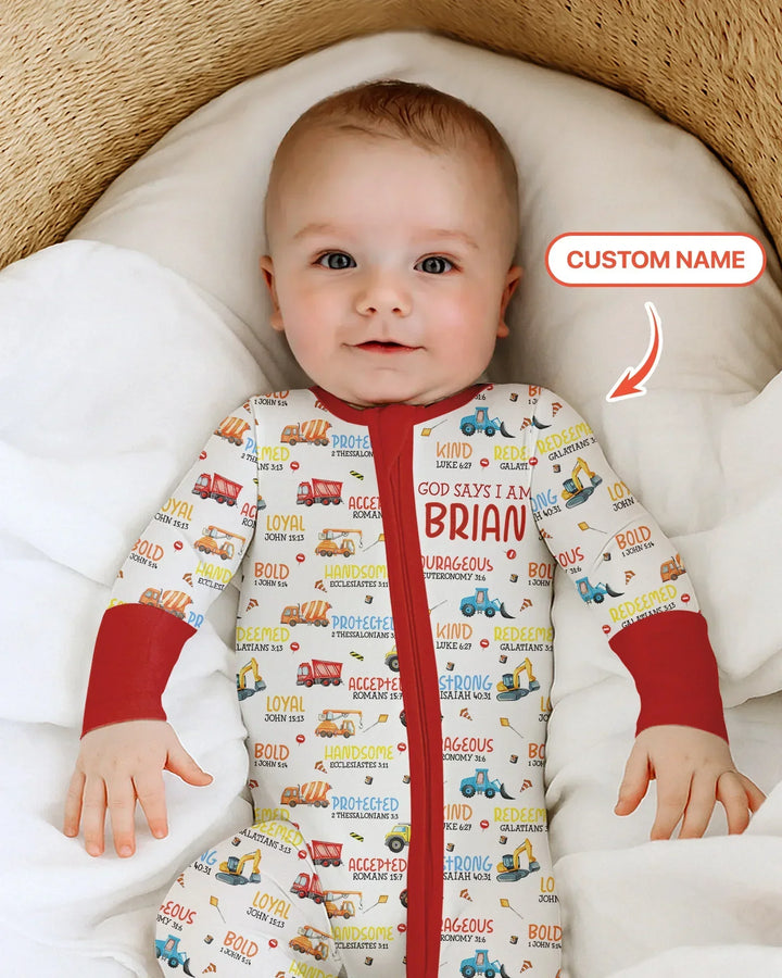 Personalized God Says I Am Little Builder Bamboo Convertible Zippy