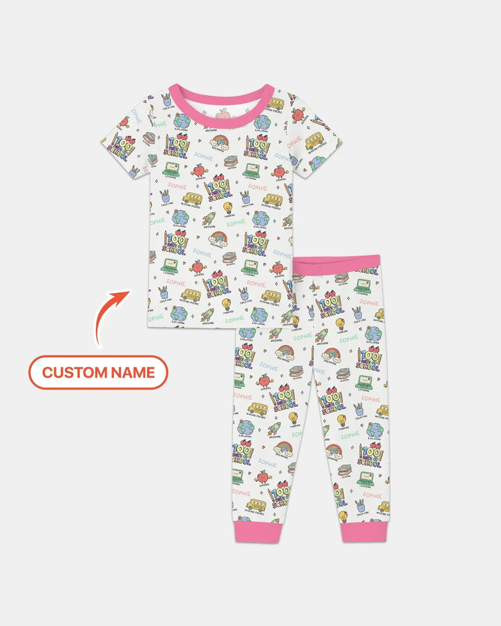 Custom Name Celebration Hundred Days Bamboo Two Piece Short Sleeve Pajama Set