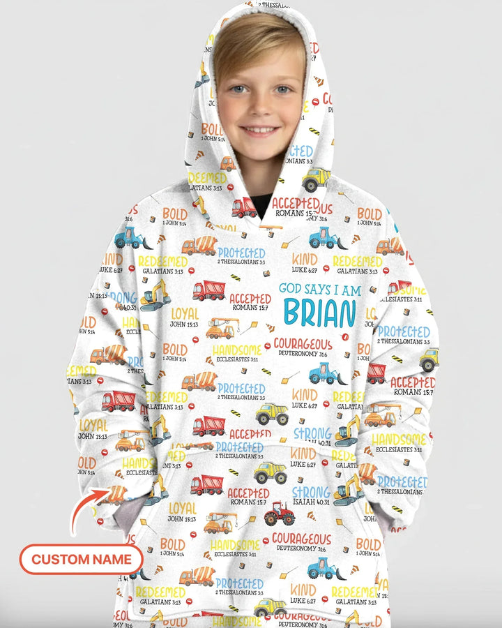 Personalized God Says I Am Little Builder Bamboo Blanket Hoodie
