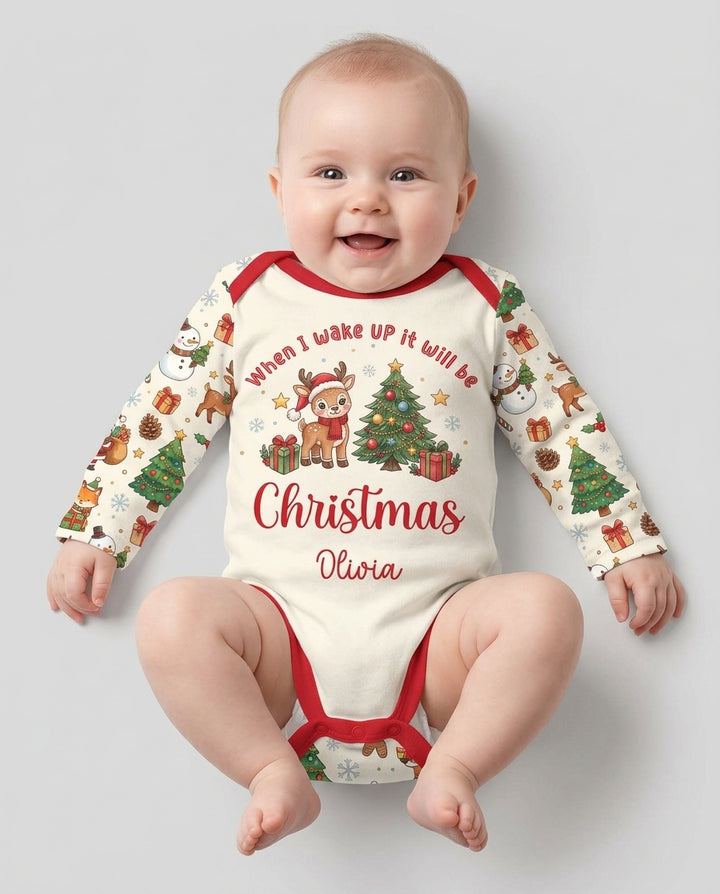 Custom Name When I Wake Up It's Will Be Christmas Bamboo Bodysuit
