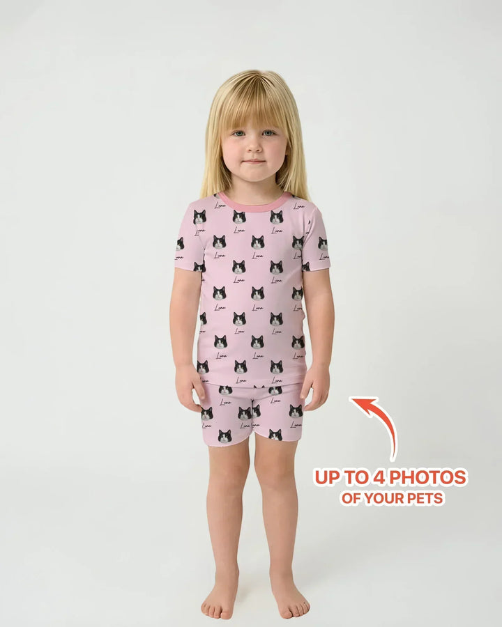 Custom Name and Pet Photos Bamboo Two Piece Short Sleeve Shorts Pajama Set