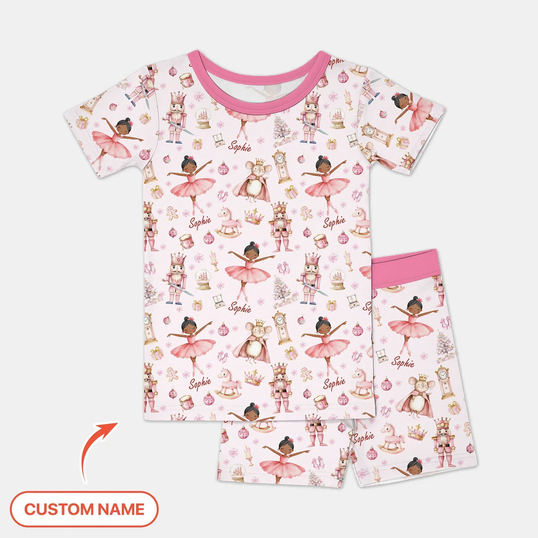 Custom Character "Ballerina Nutcracker Fairytale" Bamboo Two Piece Short Sleeve Shorts Pajama Set