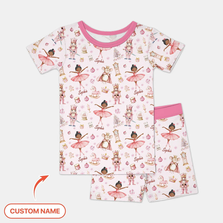 Custom Character "Ballerina Nutcracker Fairytale" Bamboo Two Piece Short Sleeve Shorts Pajama Set
