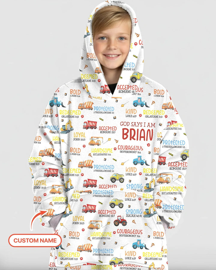 Personalized God Says I Am Little Builder Bamboo Blanket Hoodie