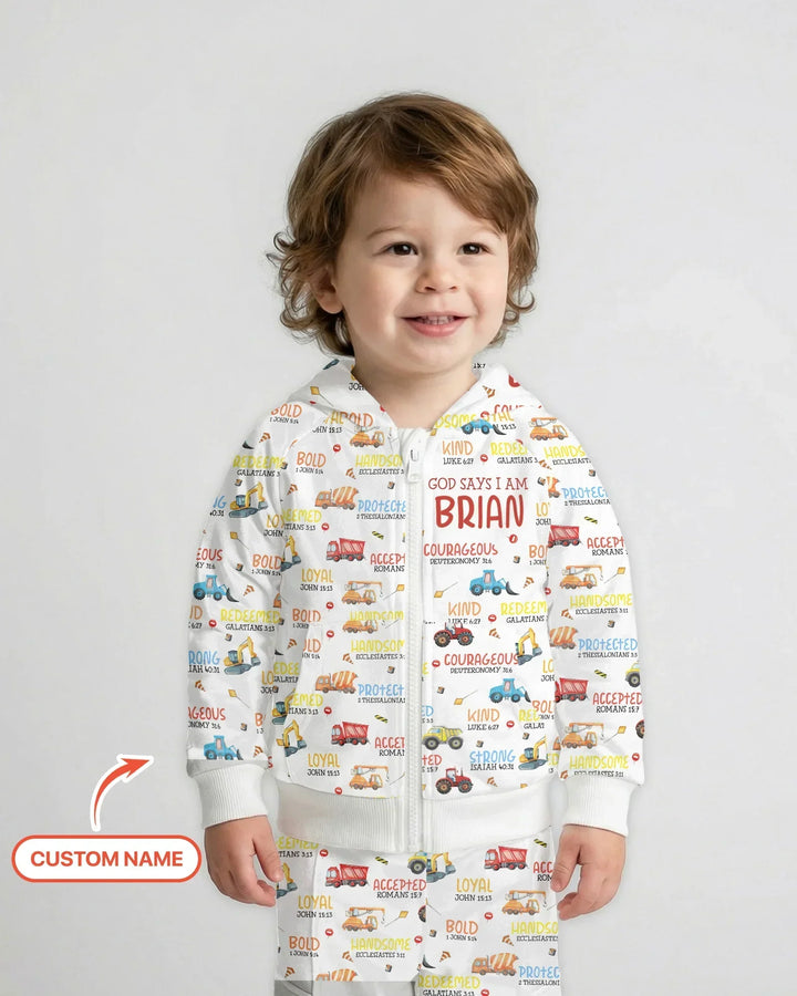 Personalized God Says I Am Little Builder Bamboo Zip Hoodie