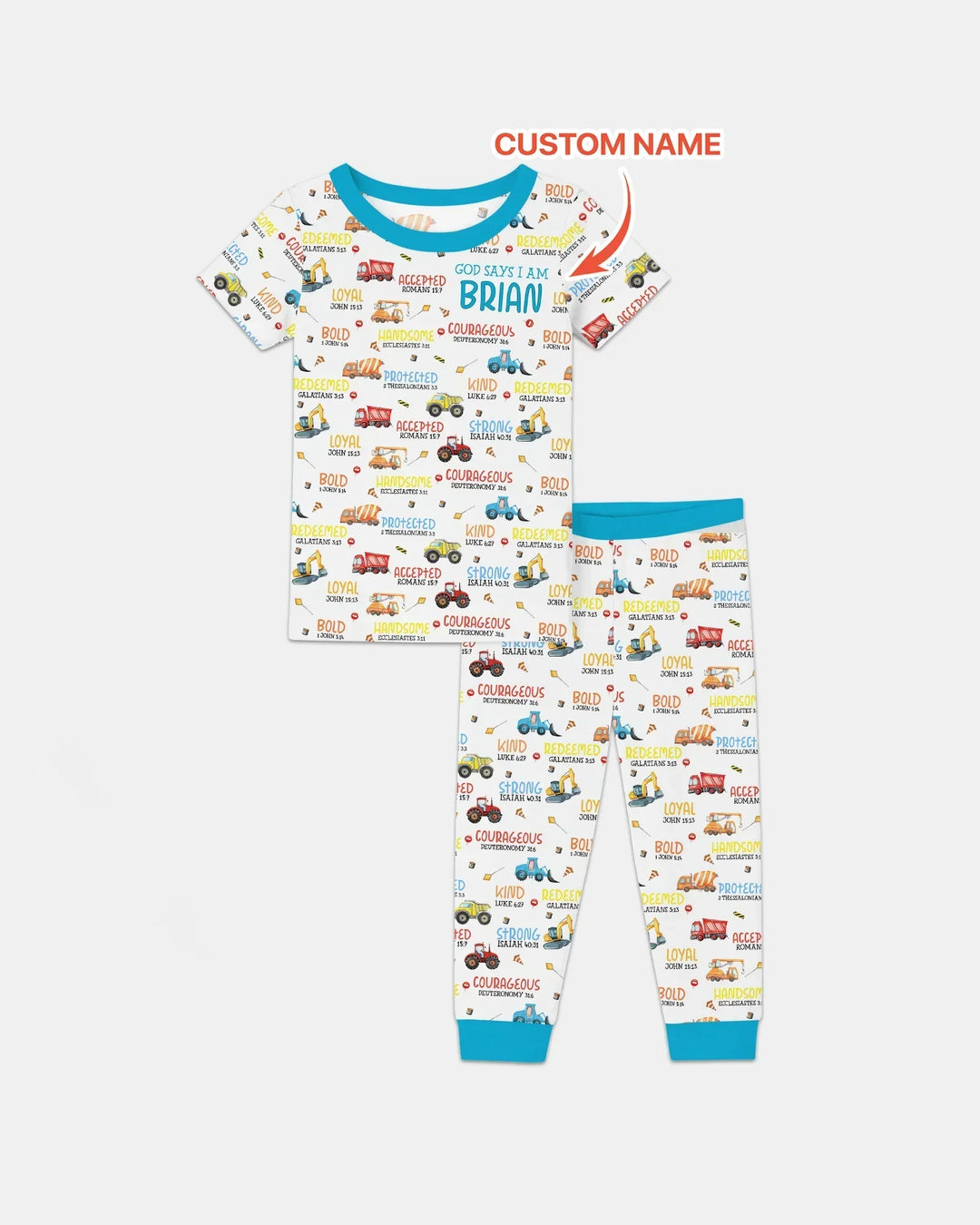 Personalized God Says I Am Little Builder Bamboo Two Piece Short Sleeve Pajama Set
