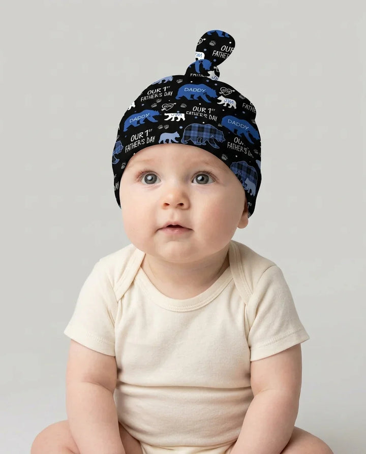 Our 1st Father's Day Daddy Bear & Me Matching Bamboo Knotted Hat