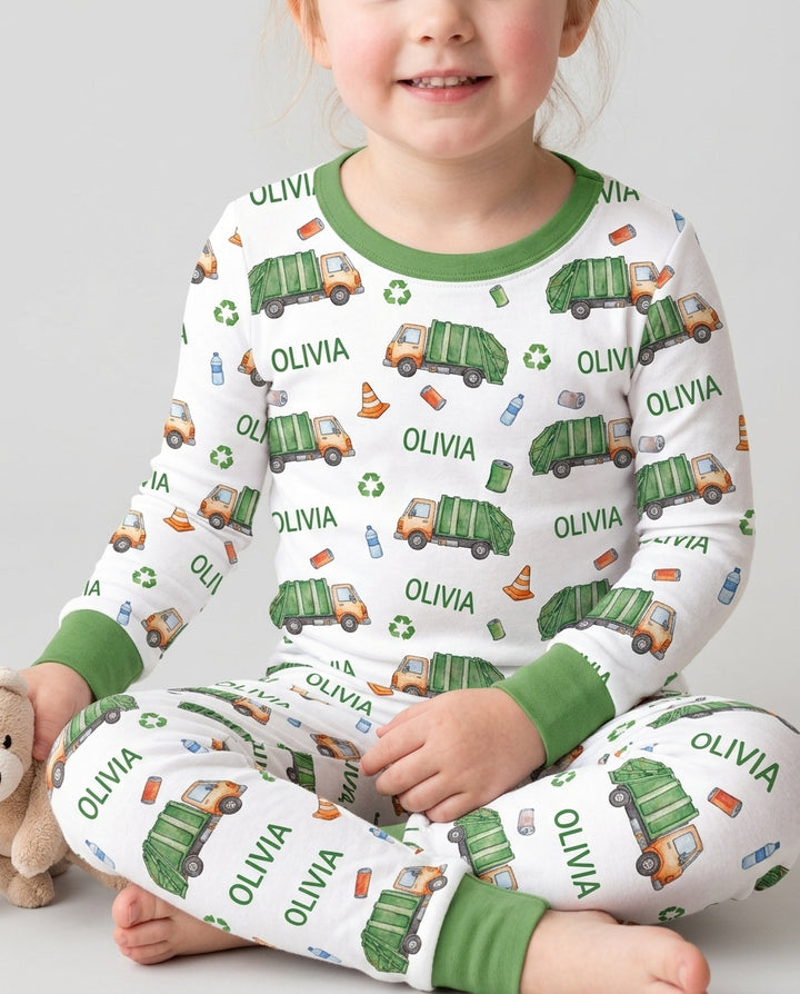 Custom Name Garbage Day Bamboo Two Piece Long Sleeve Pajama Set