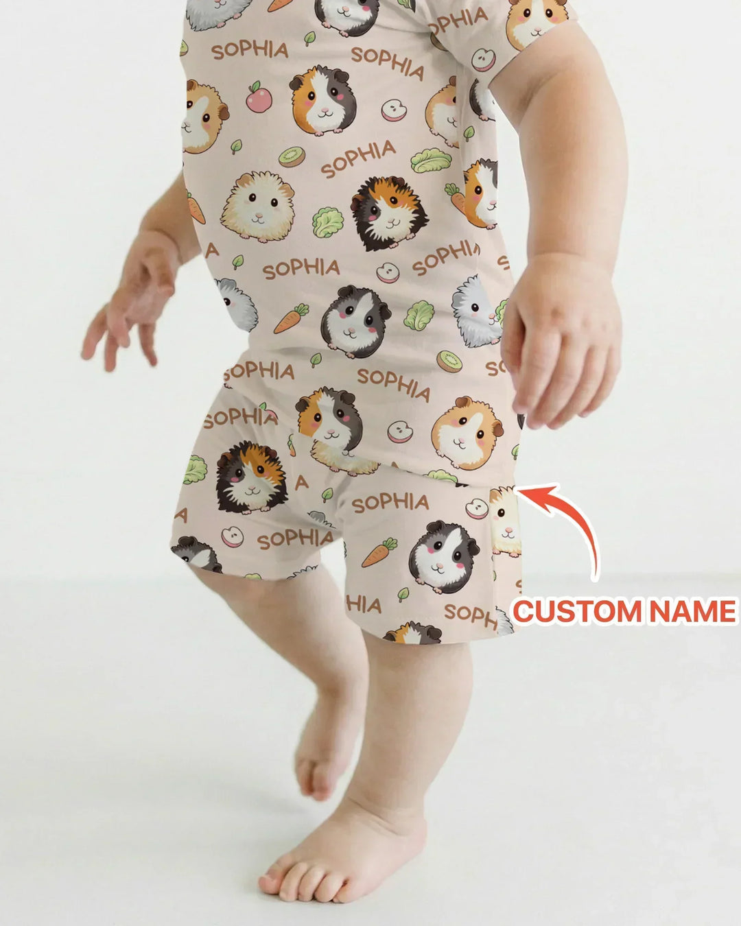 Custom Name Cute Guinea Pigs Bamboo Two Piece Short Sleeve Shorts Pajama Set