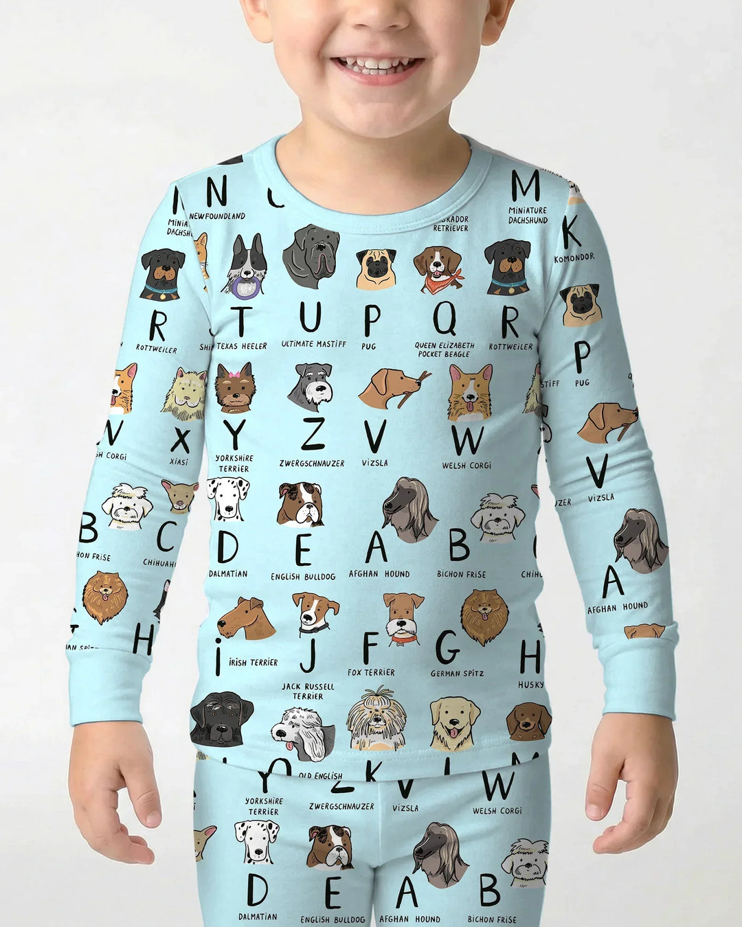 Funny Dogs Alphabet Bamboo Two Piece Long Sleeve Pajama Set