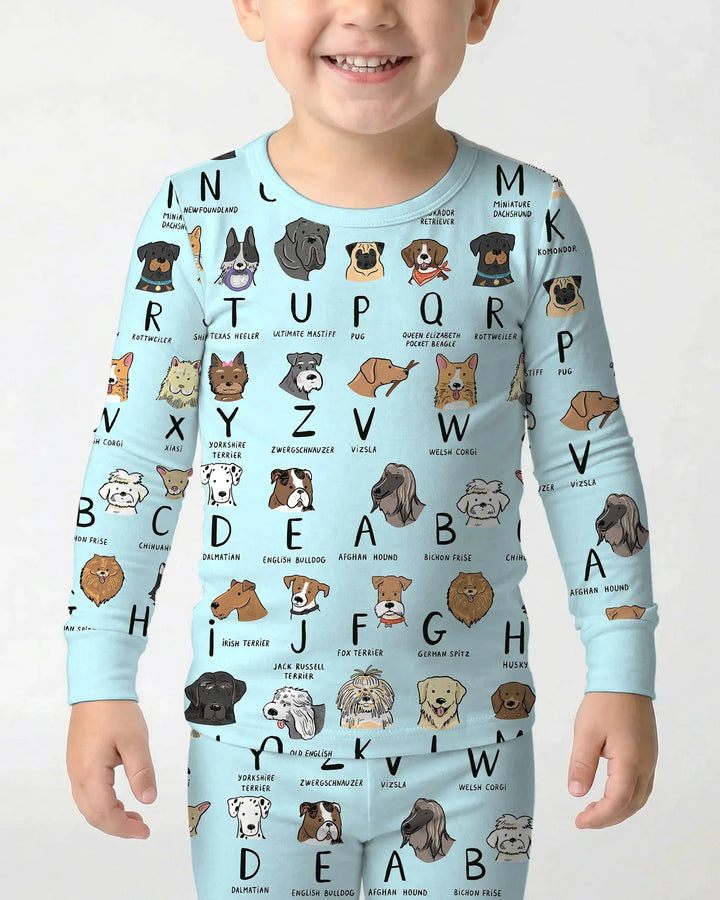 Funny Dogs Alphabet Bamboo Two Piece Long Sleeve Pajama Set