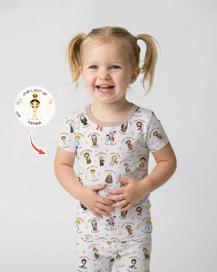 Pray For Us Family Matching Bamboo Two Piece Short Sleeve Pajama Set