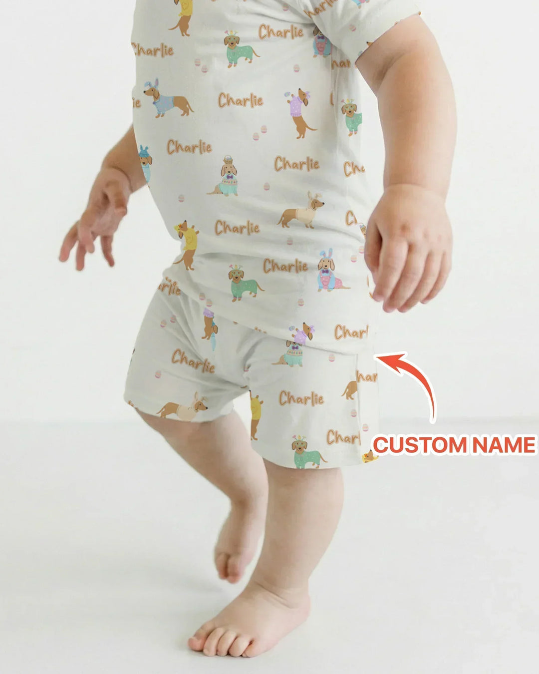 Custom Name Easter Dachshund Bamboo Two Piece Short Sleeve Shorts Pajama Set