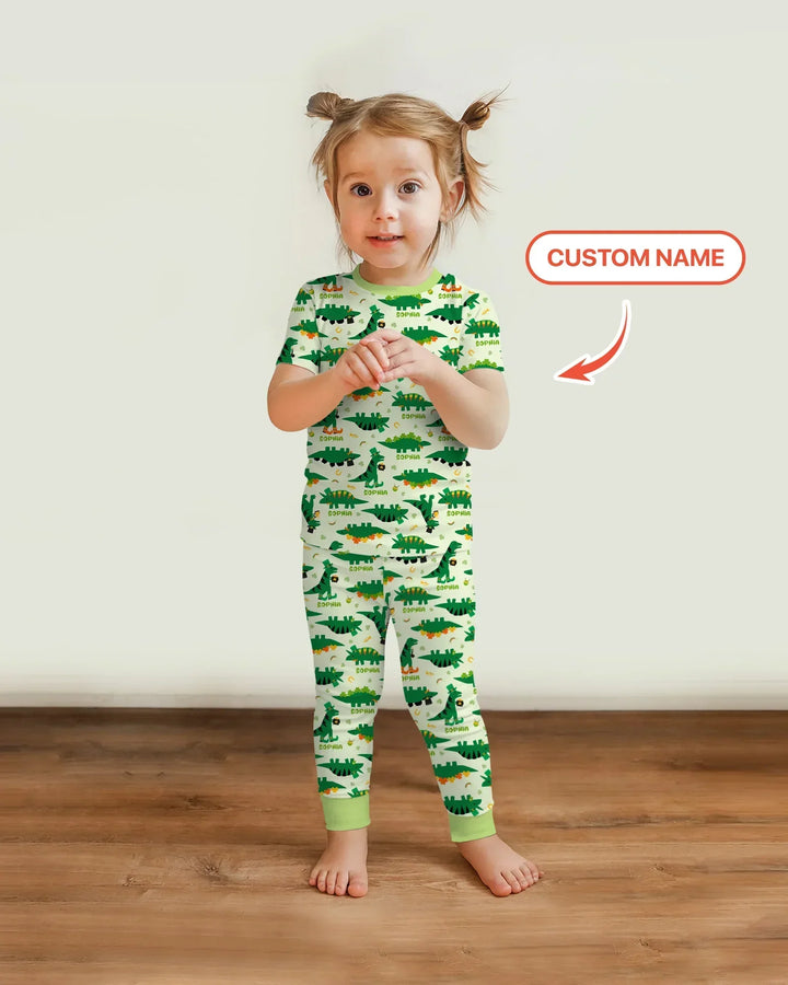 St. Patrick's Day Dinosaurs Custom Bamboo Two Piece Short Sleeve Pajama Set