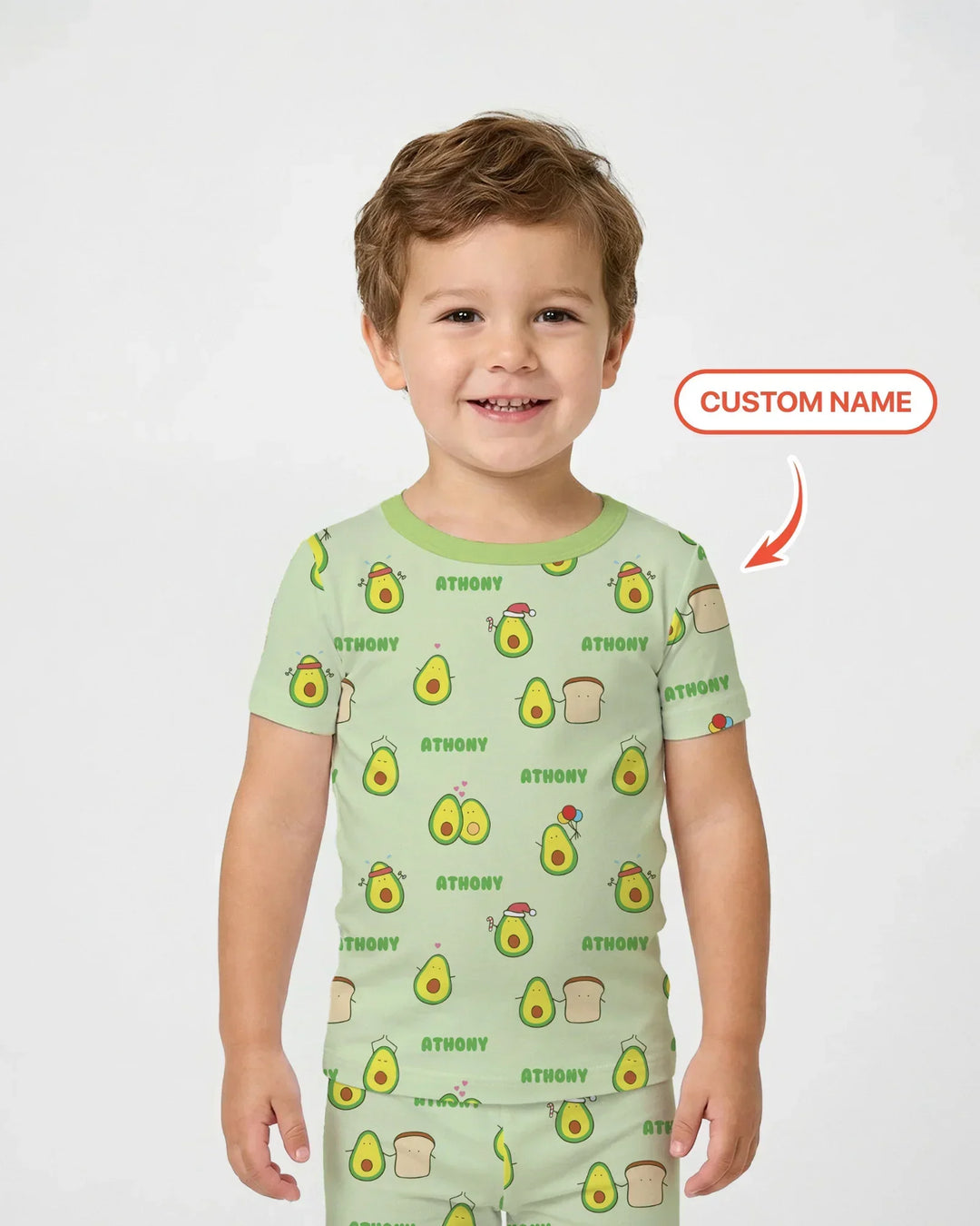 Custom Name Cute Avocado Bamboo Two Piece Short Sleeve Pajama Set