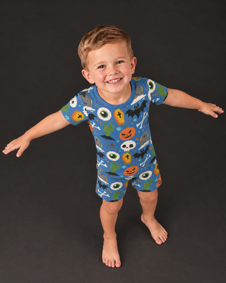 Little Monsters Bamboo Two Piece Short Sleeve Shorts Pyjamas Set For Halloween