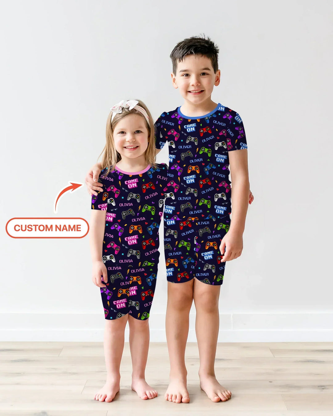 Custom Name Game On Family Matching Bamboo Two Piece Short Sleeve Shorts Pajama Set