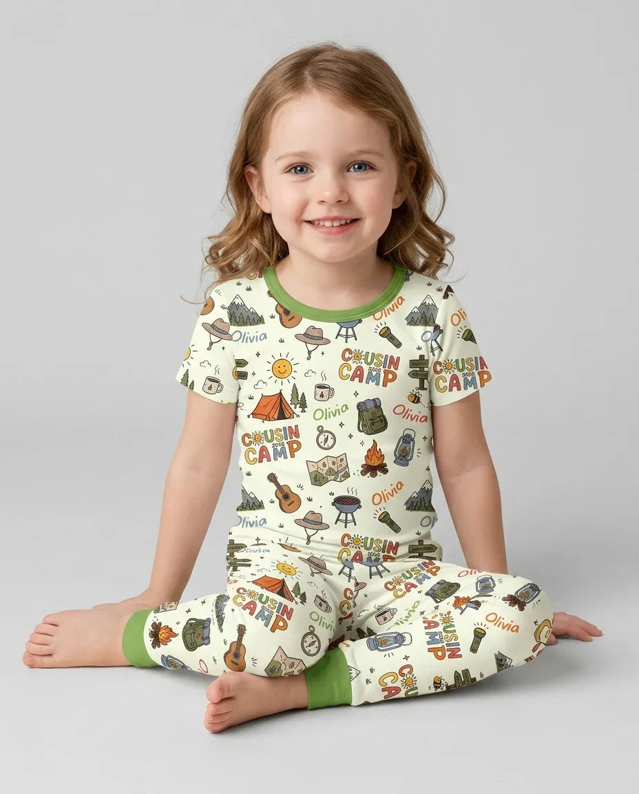 Custom Name Cousin Camp 2026 Bamboo Two Piece Short Sleeve Pajama Set