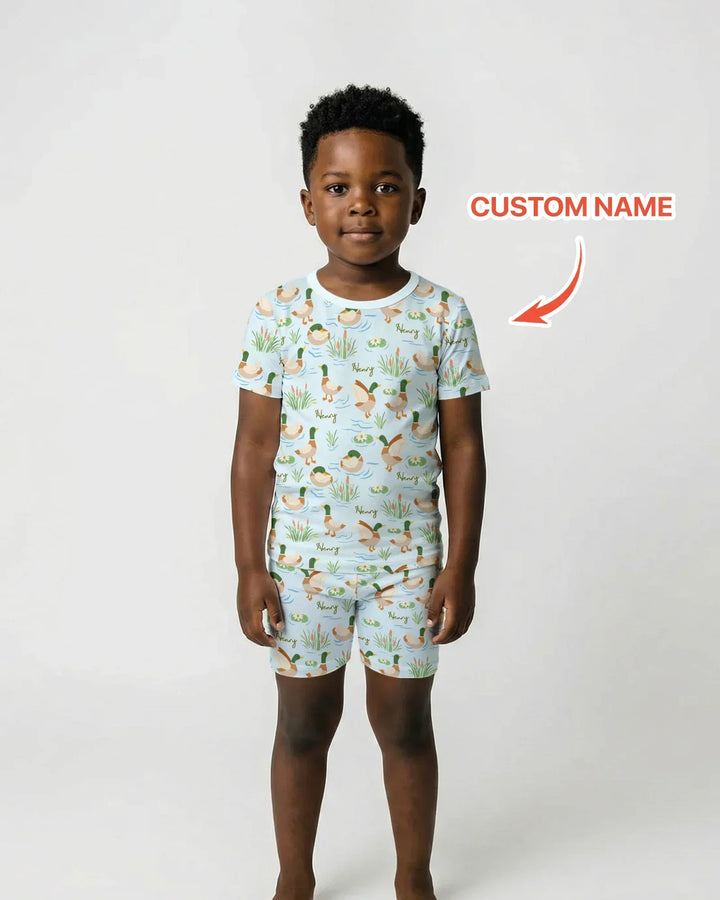 Personalized Mallard Duck Bamboo Two Piece Short Sleeve Shorts Pajama Set