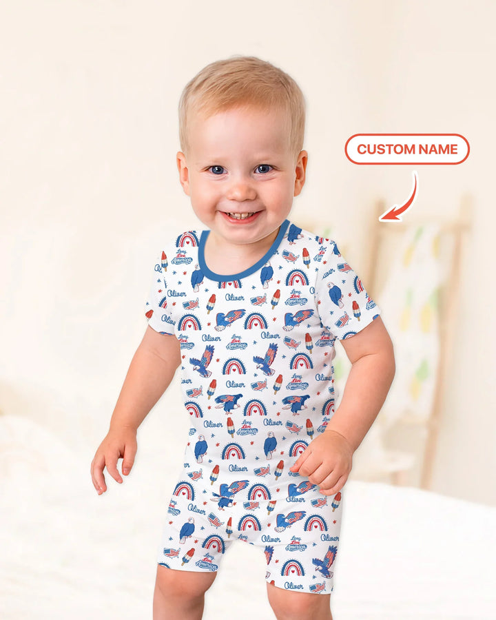 Long Live America Bamboo Two Piece Short Sleeve Shorts Pajama Set