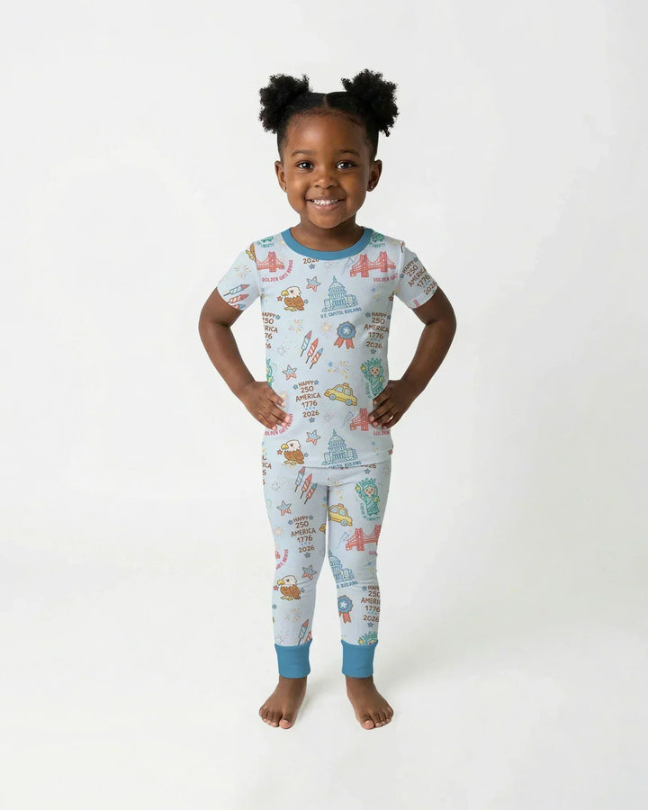 250 Years Of Freedom Bamboo Two Piece Short Sleeve Pajama Set