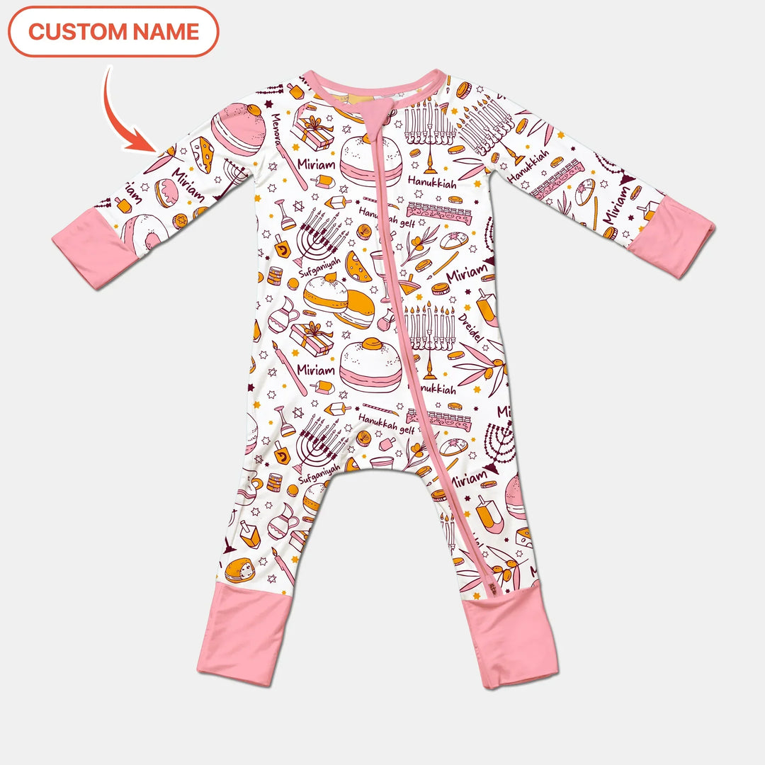 Happy Hanukkah Doodles Custom Name Family Matching Bamboo Convertible Zippy