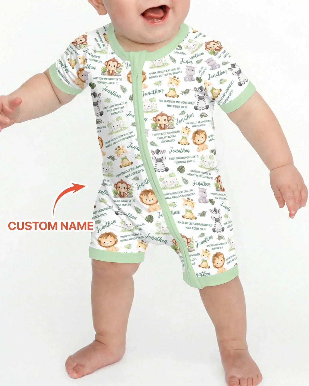 Custom Name Bible Verse Safari Animal Bamboo Shorty Zippy