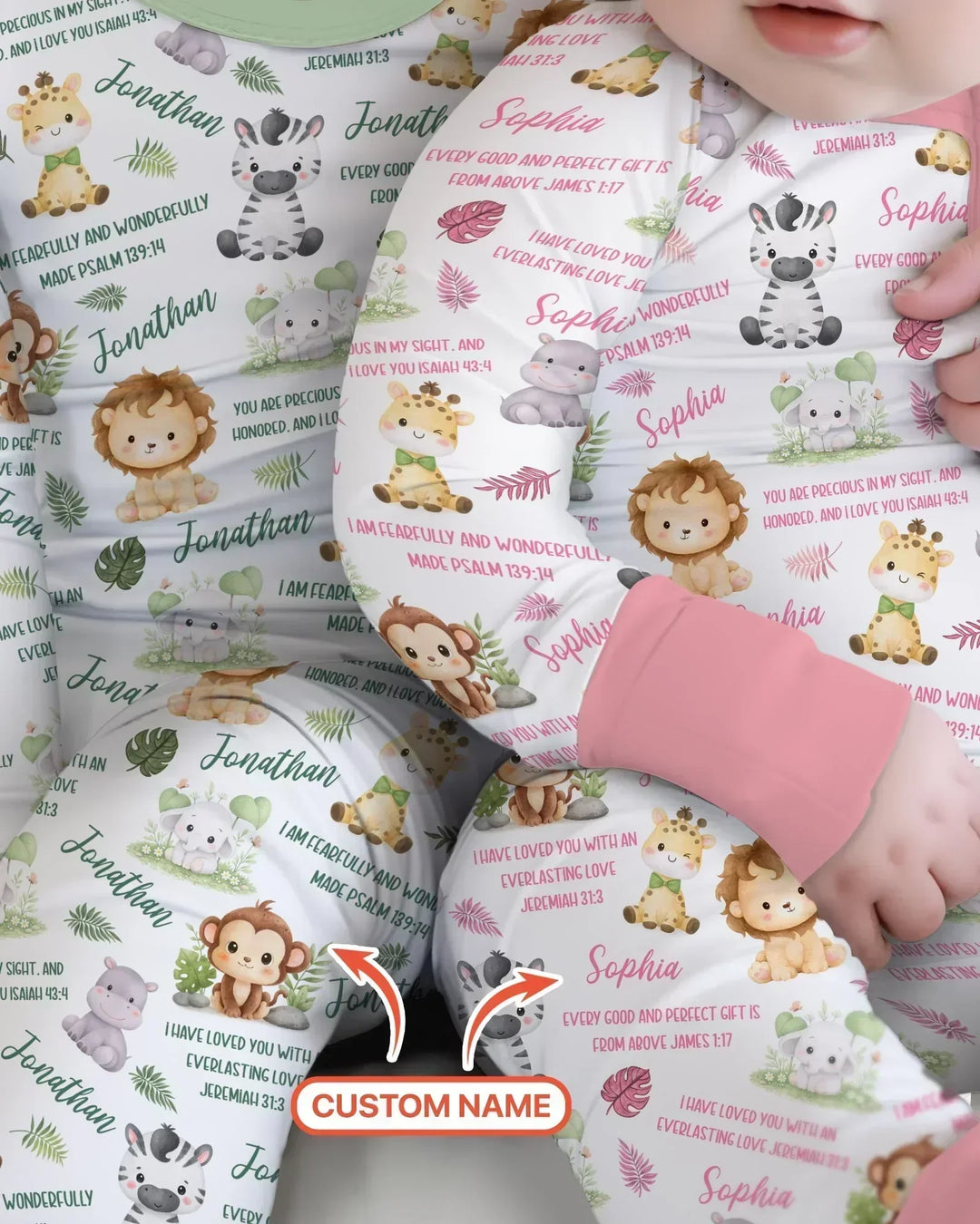 Custom Name Bible Verse Safari Animal Bamboo Convertible Zippy