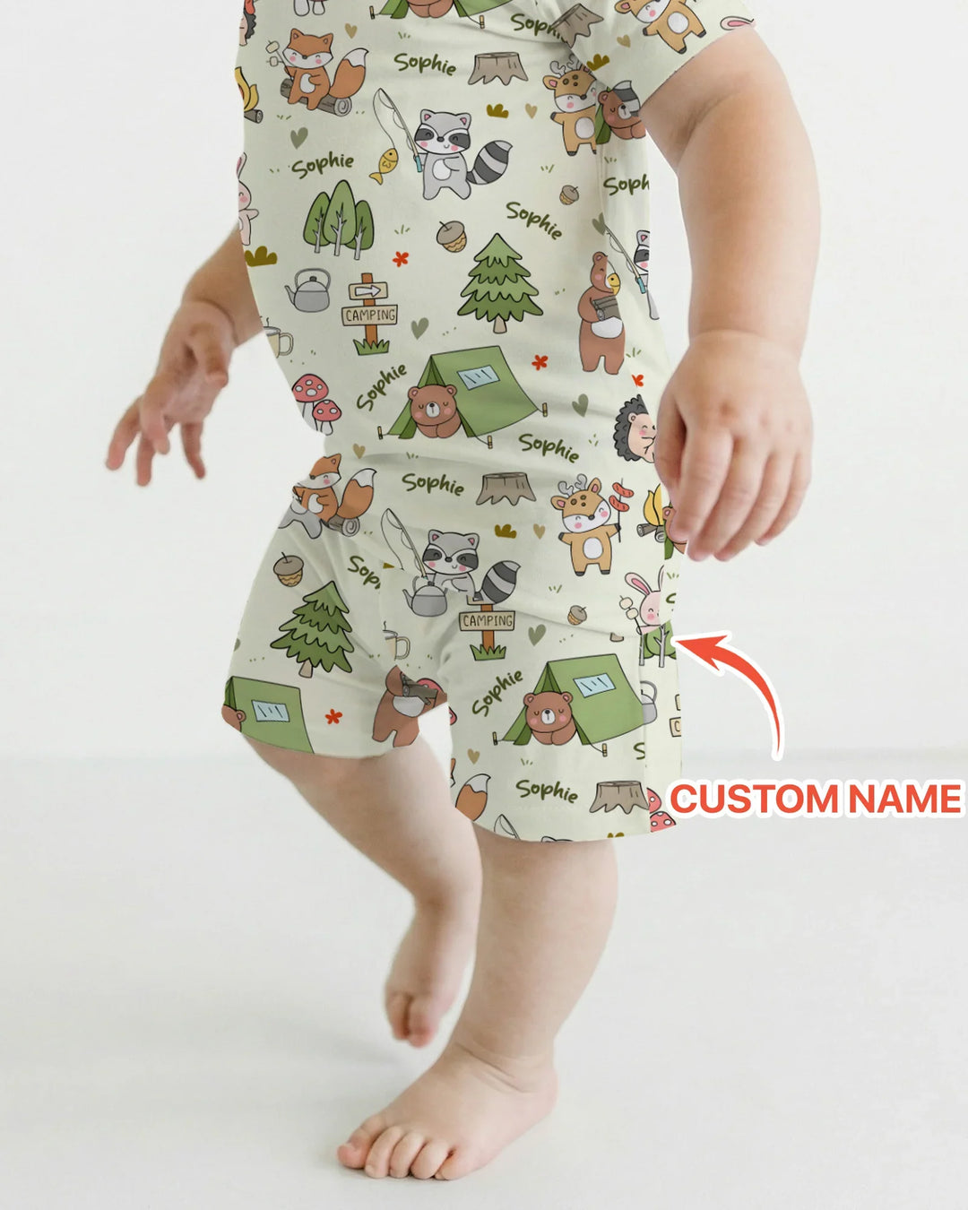 Custom Name Little Camp Buddies Bamboo Two Piece Short Sleeve Shorts Pajama Set