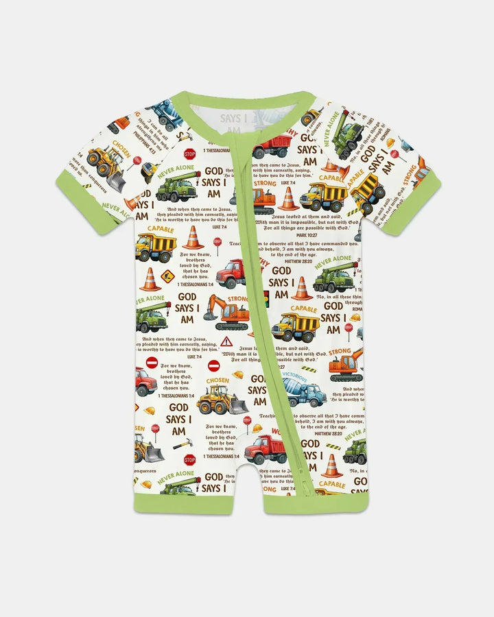 Bible Verse Construction Trucks Bamboo Shorty Zippy