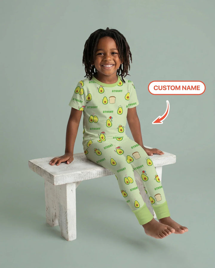 Custom Name Cute Avocado Bamboo Two Piece Short Sleeve Pajama Set