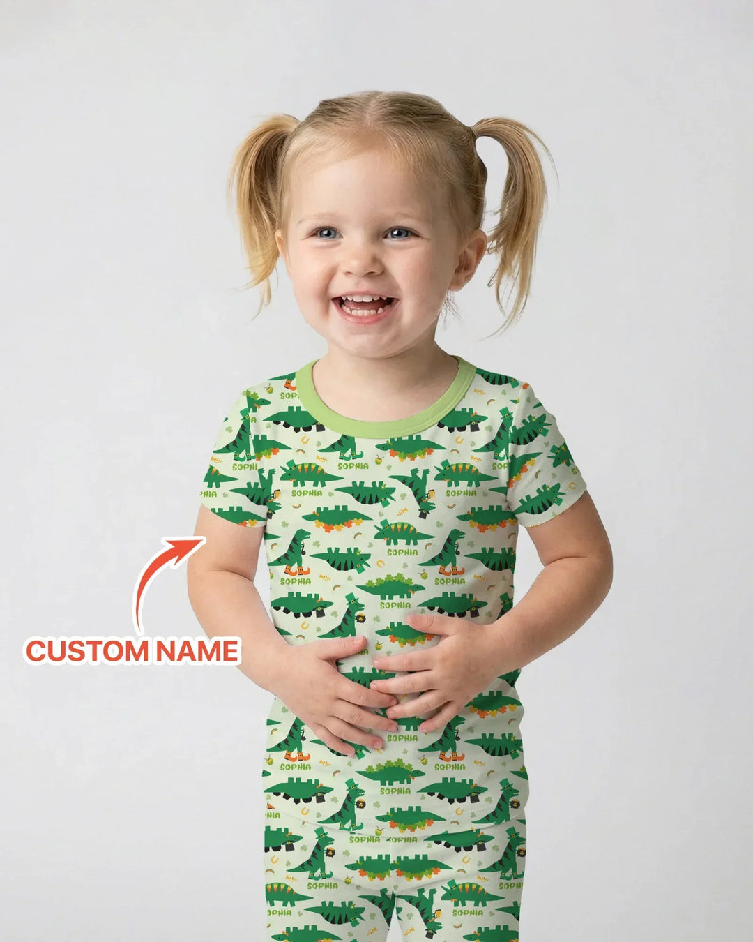 St. Patrick's Day Dinosaurs Custom Bamboo Two Piece Short Sleeve Pajama Set