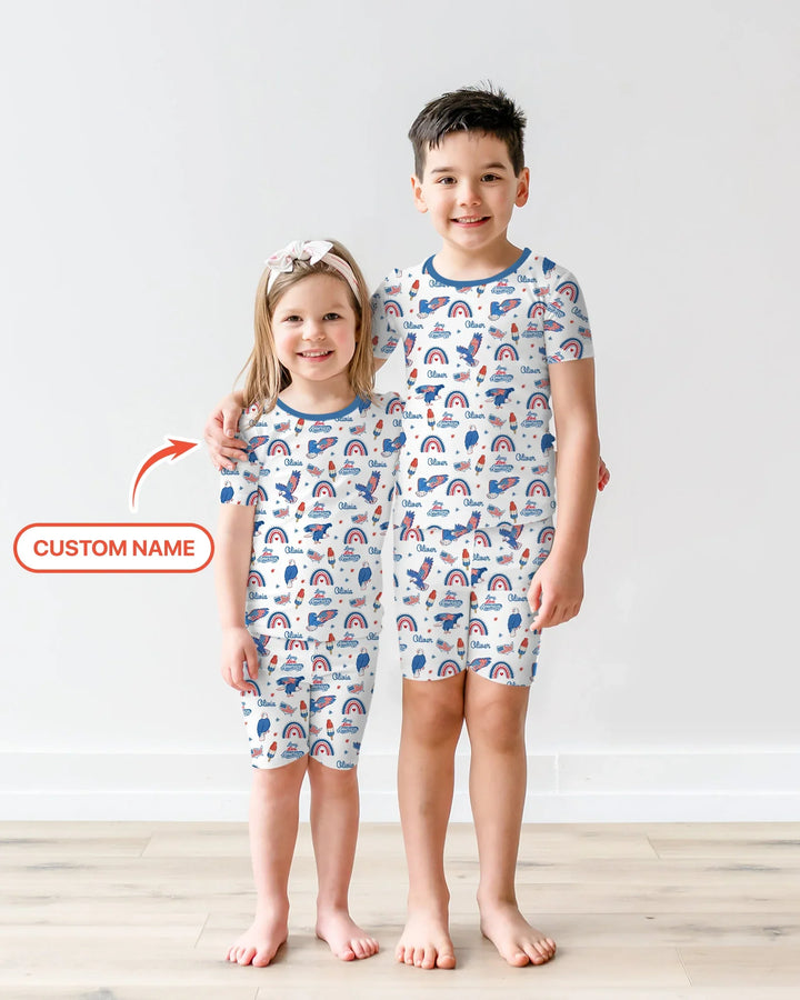 Long Live America Bamboo Two Piece Short Sleeve Shorts Pajama Set