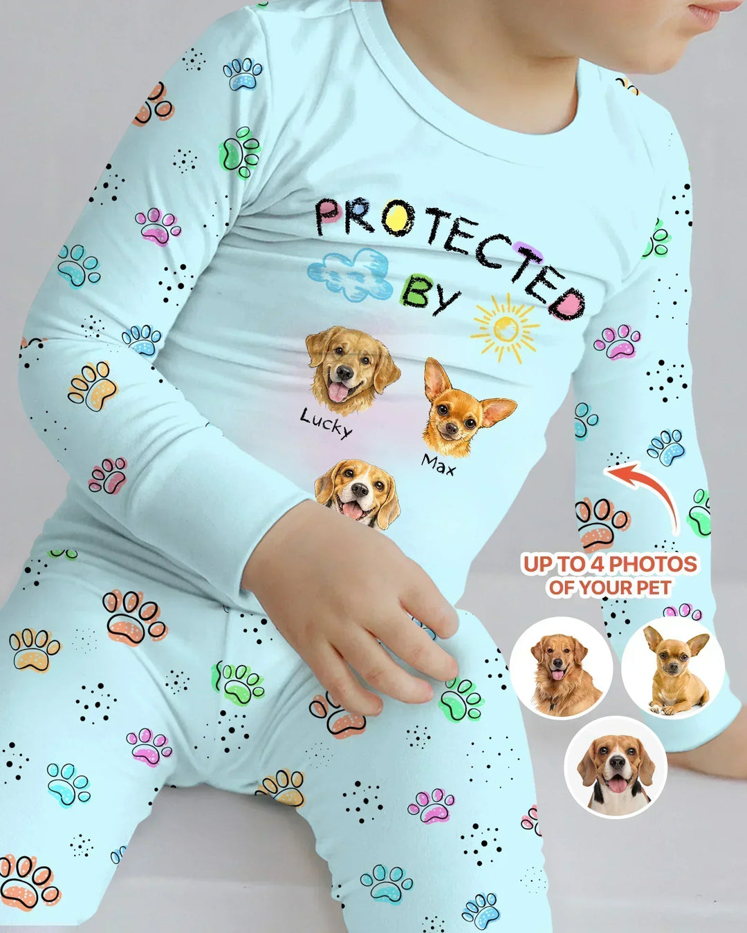 Custom Photo Crayon "Protected By" Bamboo Two Piece Long Sleeve Pajama Set