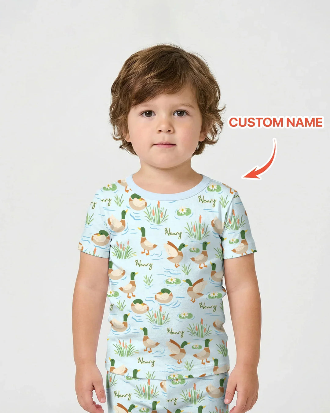 Personalized Mallard Duck Bamboo Two Piece Short Sleeve Shorts Pajama Set