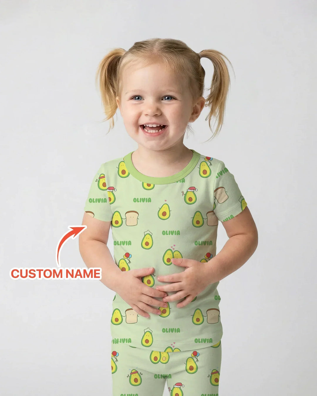Custom Name Cute Avocado Bamboo Two Piece Short Sleeve Pajama Set