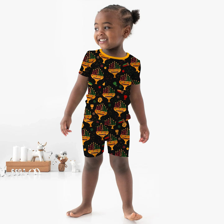 Kwanzaa Lights Bamboo Two Piece Short Sleeve Shorts Pajama Set