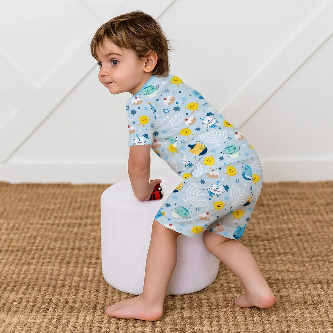 Hanukkah Little Dreidel Family Bamboo Two Piece Short Sleeve Shorts Pajama Set