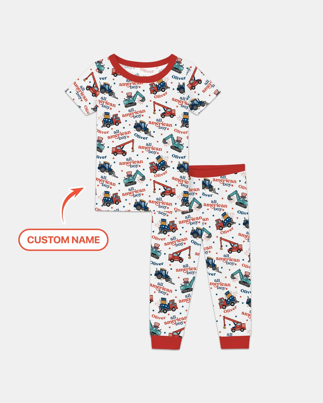 Custom Name All-American Boy Bamboo Two Piece Short Sleeve Pajama Set