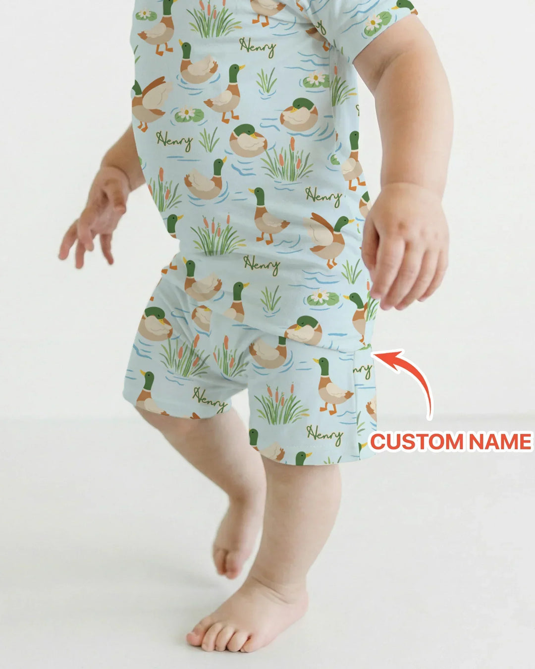 Personalized Mallard Duck Bamboo Two Piece Short Sleeve Shorts Pajama Set